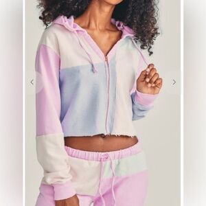 LoveShackFancy Alden Colorblock Cropped Hoodie - Pastel Multi